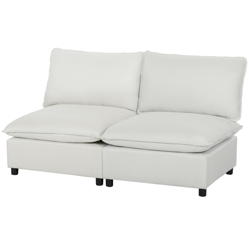 HOMCOM 2-osobowa sofa, 146 cm modułowa sofa z ekoskóry z szerokim i głębokim siedziskiem, grubymi poduszkami, łatwy montaż, Szara