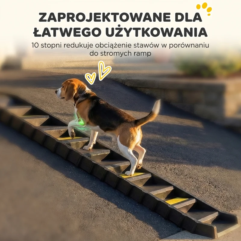 PawHut Rampa dla psów składana Schodki do auta i SUV Antypoślizgowa Rampa samochodowa dla dużych i małych zwierząt do 68 kg 154x40 cm Czarna