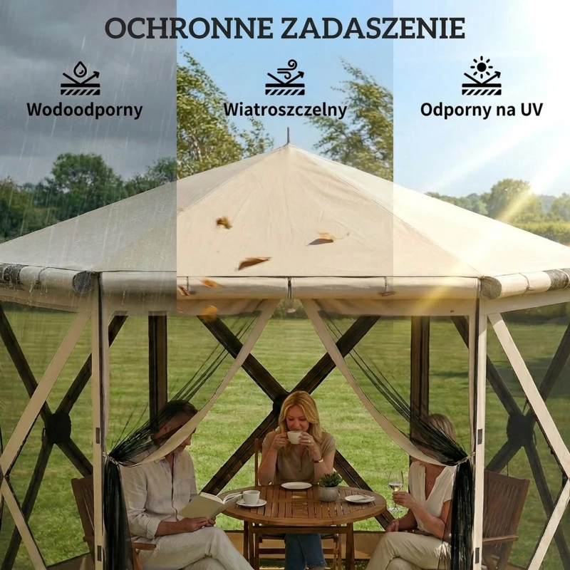 Outsunny 3 m x 2,6 m sześciokątny pawilon z 6 ściankami i torbą, wodoodporny, odporny na promienie UV, namiot imprezowy