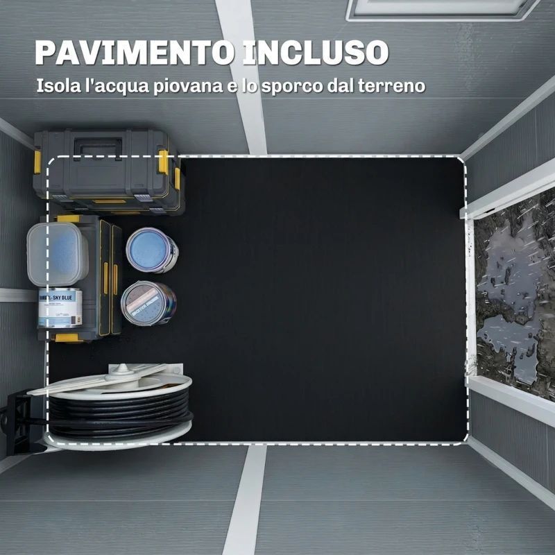 Outsunny Casetta da Giardino in Resina con Pavimento, Porta con Blocco e Finestra, 1.3 x 1.8 m, Grigio