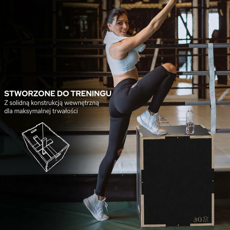 SPORTNOW Plyo-Box/Skrzynia do Skoków, wytrzymała, 76x61x51 cm, Czarna, Uchwyt 10x3,5 cm, do 120 kg