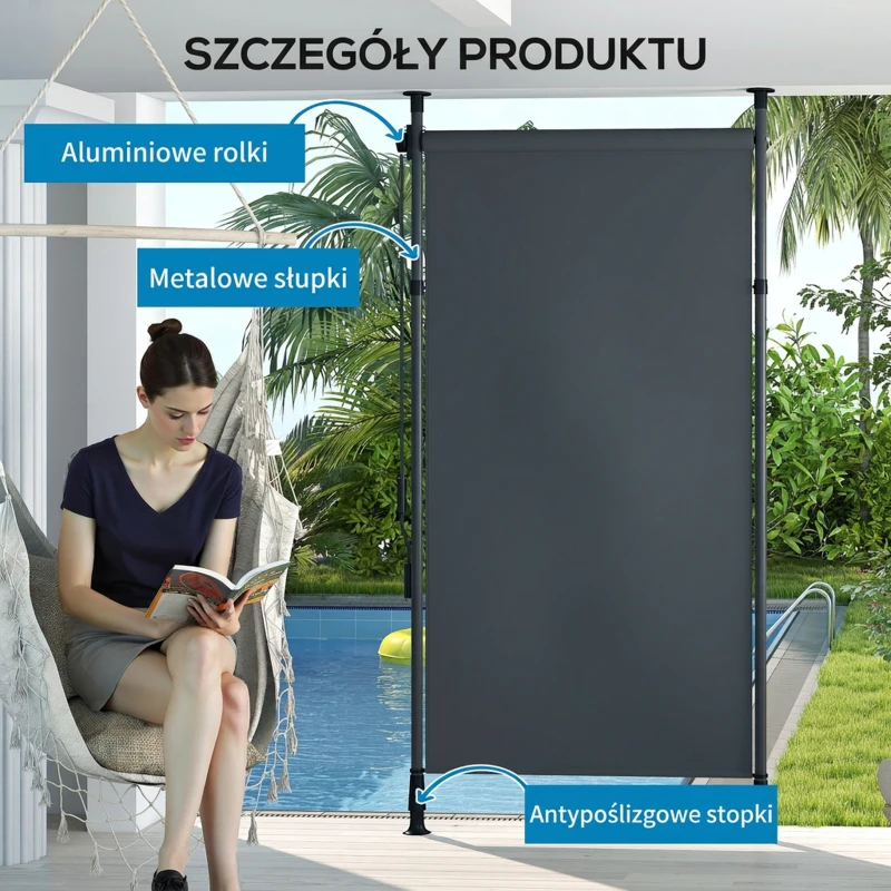 Outsunny Wolnostojąca Markiza, Regulowana Długość, Montaż Bez Wiercenia, Rama z Aluminium, 1,5 x 2,2-3,1 m, Ciemnoszary