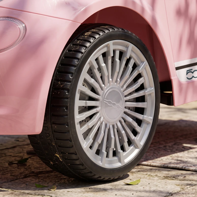AIYAPLAY Macchina Elettrica per Bambini 12V Fiat 500, Batteria al Litio, 2 Motori, Telecomando, 3-6 Anni, Rosa