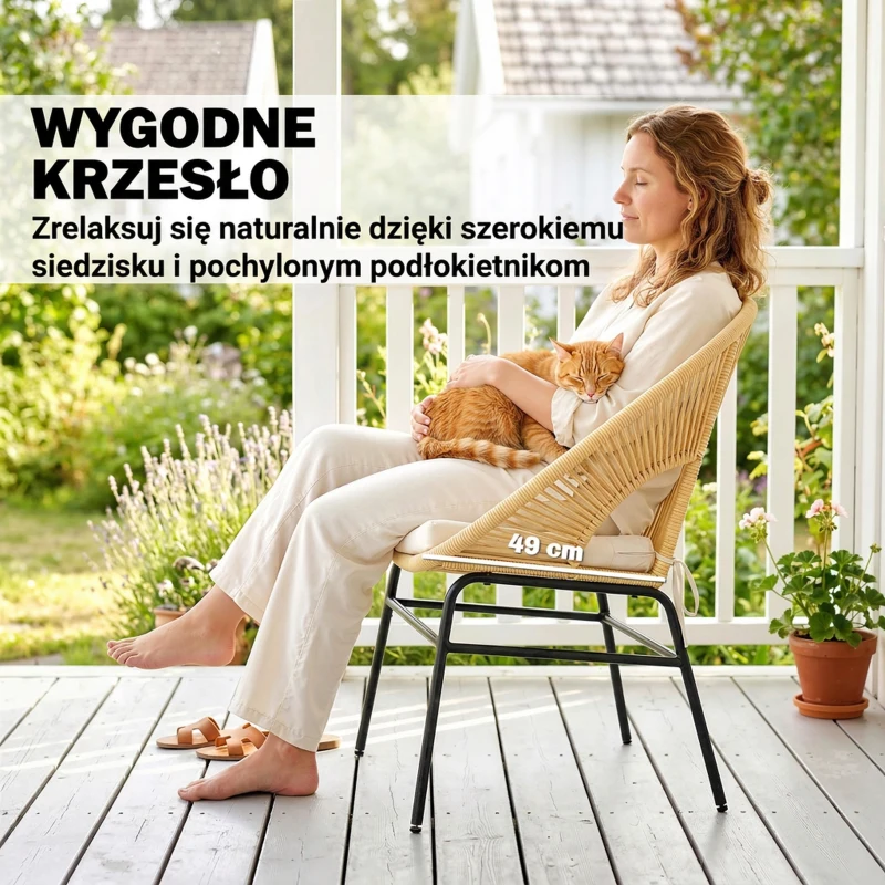 Outsunny Rattanowy zestaw bistro 3-częściowy zestaw mebli ogrodowych z 2 krzesłami, stołem ze szklanym blatem, pranymi poduszkami, ergonomiczny