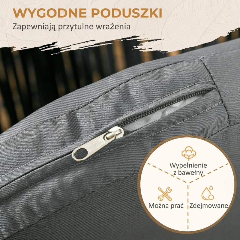 Outsunny Krzesła Ogrodowe, 2 szt., Design Boho, Poduszki na Siedzisko i Oparcie, Wygodna Powierzchnia Siedziska, Rama Metalowa, Czarny