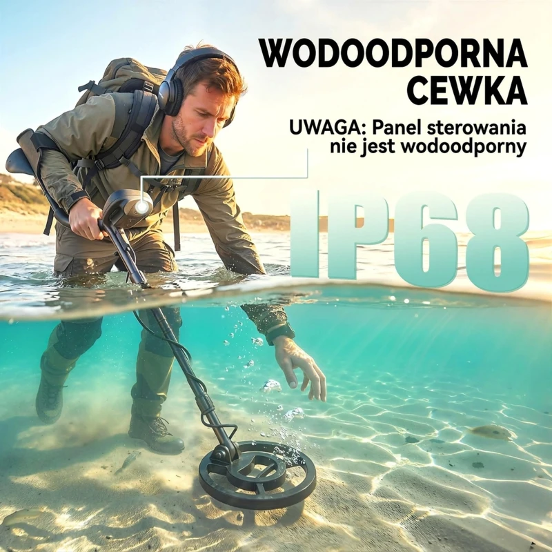 Outsunny Wykrywacz Metali IP68 Wodoodporny z 3 Trybami, Słuchawkami, Łopatą, Cewką i Wyświetlaczem LCD, Głębokość Wykrywania 18 cm