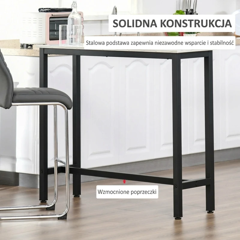Stół barowy HOMCOM z wykończeniem marmurowym, stół kuchenny z regulowanymi stopkami do salonu, jadalni, stal 120 x 40 x 100 cm, biały+czarny