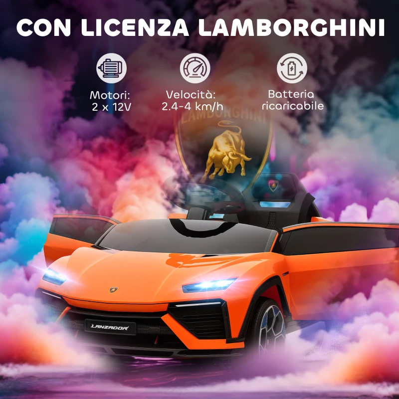 AIYAPLAY Macchina Elettrica per Bambini Licenza Lamborghini con Clacson e Telecomando, 101.5x49x43 cm, Arancione