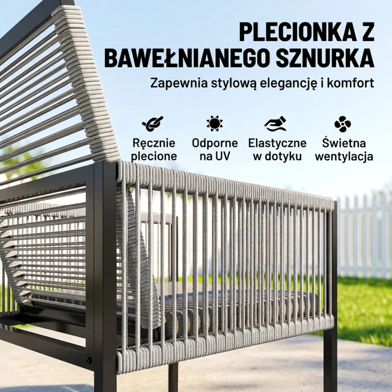 Outsunny Zestaw Mebli Ogrodowych 5-częściowy Stół ze Szklanym Blatem i 4 Oddychającymi Składanymi Krzesłami