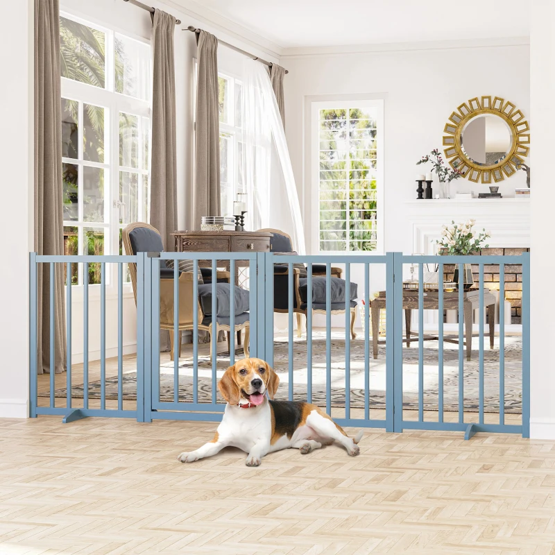 PawHut Cancellino Pieghevole per Cani Taglia Piccola/Media con 4 Pannelli in Legno e Porta, 237.5x36x80 cm, Grigio