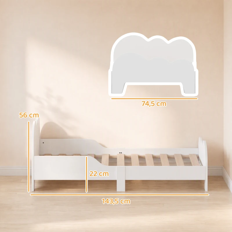 AIYAPLAY Kinderbed Wolkdesign met Uitvalbeveiliging, voor 3-8 Jaar, geschikt voor 140 x 70 x 5 cm matras, Wit