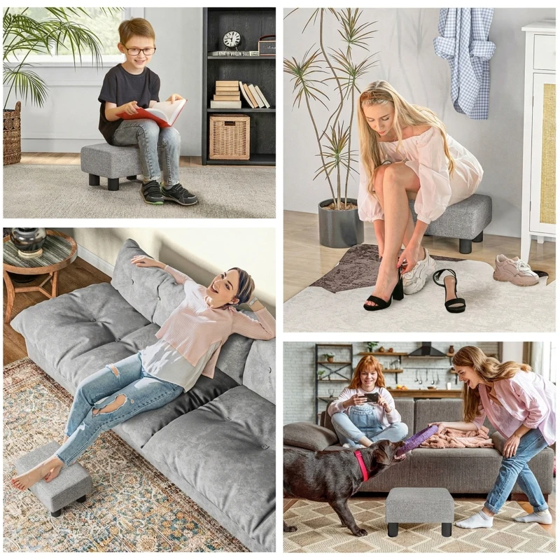 HOMCOM poef gestoffeerde poef entreebank voor woonkamer slaapkamer voetensteun linnen touch stof schuimstof donkerblauw 40 x 30 x 24 cm