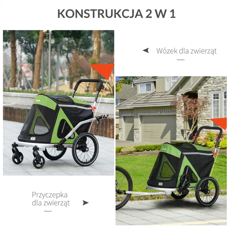 Wózek dla psa 2w1 z odblaskami, do 20 kg, średnie rasy