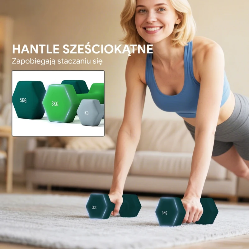 SPORTNOW Dumbbell Set with Storage Rack, Set of 6 Weights Pair for Home Gym Fitness Training Weight Lifting Exercise, 2 x 1kg, 2 x 3kg, 2 x 5kg