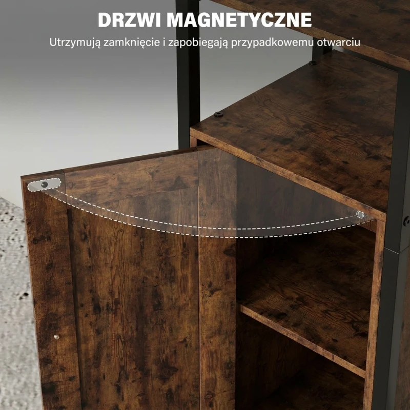 HOMCOM Industrial End Table with Magnetic Door, Small Side Table Storage Cabinet with Adjustable Shelf, Rustic Brown