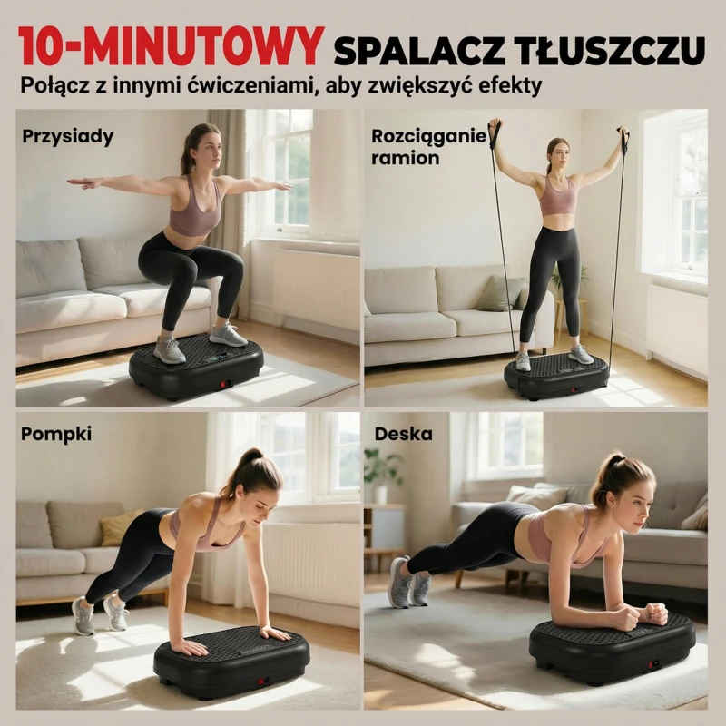 SPORTNOW Platforma wibracyjna z 120 poziomami intensywności, 5 programami, pilotem, wyświetlaczem LED, idealna do treningu mięśni, kolor czarny