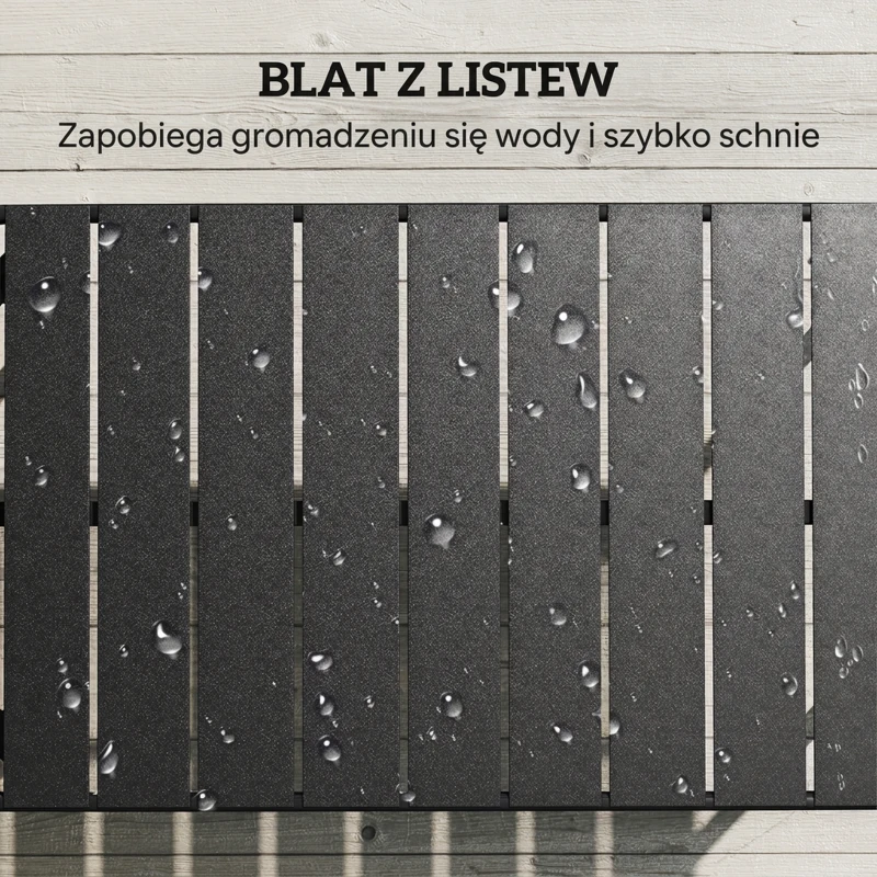 Outsunny Stolik kawowy na zewnątrz, prostokątny metalowy stolik patio z lamelowym blatem, odporny na warunki atmosferyczne