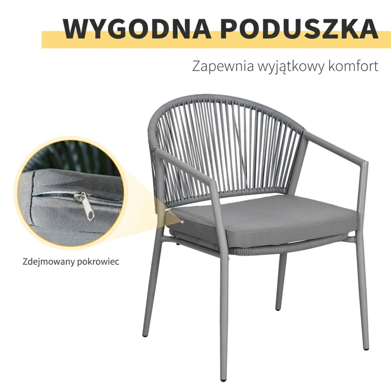 Outsunny 3-częściowy zestaw bistro rattanowy, zgrupowanie siedzeń, zestaw ogrodowy z 2 krzesłami ogrodowymi, stolik kawowy, zestaw mebli balkonowych dla ogrodu, tarasu, stal, szary