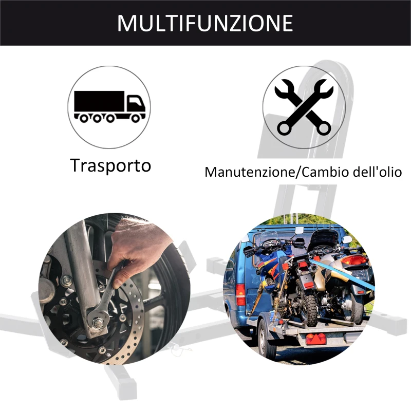 HOMCOM Blocca Ruota Moto Regolabile su 3 Livelli da 250 kg max in Metallo, 60x55x43 cm, Nero