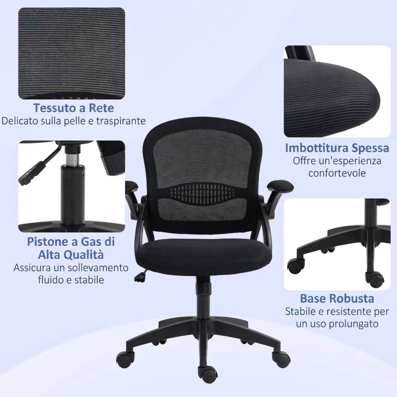 Vinsetto Sedia da Ufficio Ergonomica con Schienale a Rete e Altezza Regolabile, 65.5x61.5x88-97.5cm, Nero