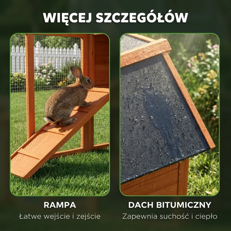 PawHut Domek dla królików 2 poziomy, drewniany domek z wodoodpornym dachem asfaltowym, wybieg, rampa, drzwi, 123,5 x 62,6 x 92,5 cm, pomarańczowy