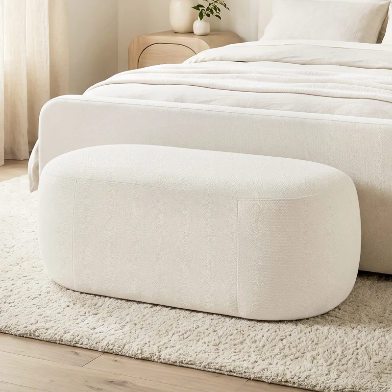 HOMCOM Bancă pentru pat complet tapițată design pietricică bancă chenille cu picioare din plastic 98 cm crem
