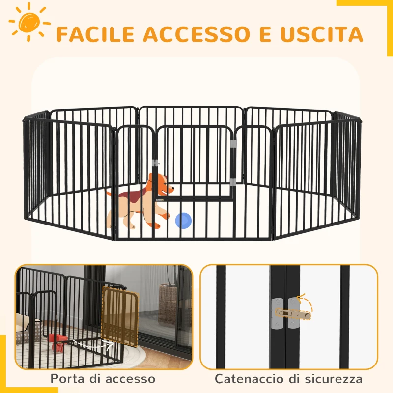 PawHut Recinto per Cani a 8 Pannelli Modulabili da Interno ed Esterno, in Acciaio, 164x164x60 cm, Nero