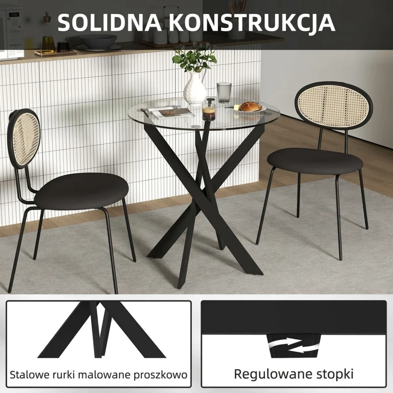 Stół okrągły do jadalni dla 4 osób, stalowe nogi, nowoczesny