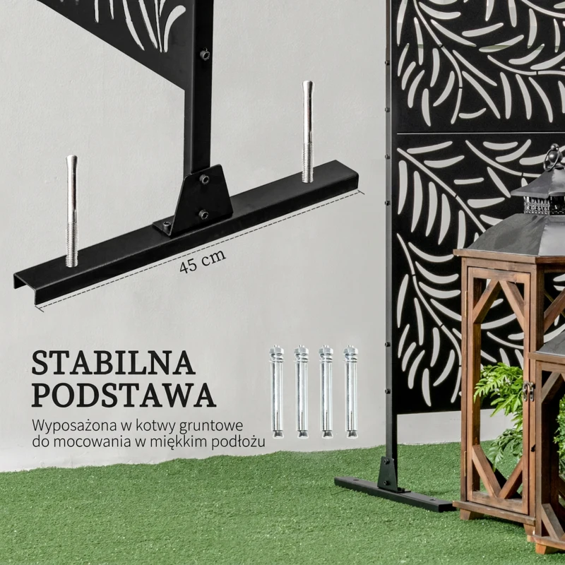 Osłona przeciwwiatrowa Outsunny, odporna na warunki atmosferyczne, stal, 122 cm x 45 cm x 198 cm, czarna