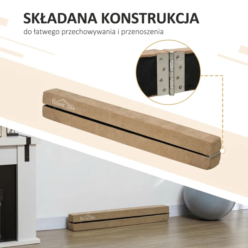 Belka gimnastyczna 210 cm, do 120 kg, brązowa, wewnątrz/na zewnątrz