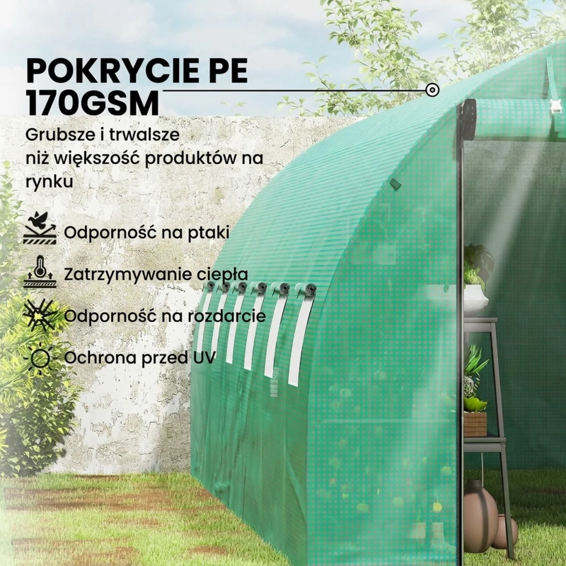 Szklarnia 6x3x2 m, folia, 12 okien, drzwi rolowane