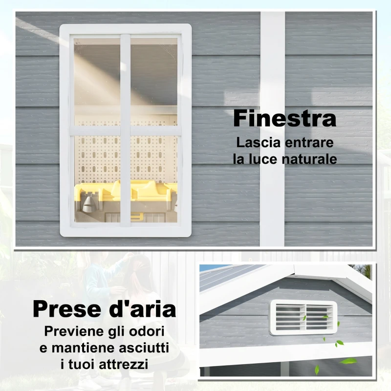 Outsunny Casetta da Giardino in Resina con Pavimento, Porta con Blocco e Finestra, 1.3 x 1.8 m, Grigio