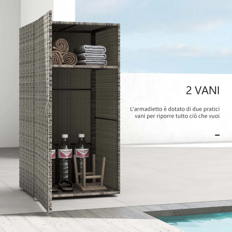 Outsunny Armadio da Giardino in Rattan PE con 2 Vani, 60x63x120cm, Grigio
