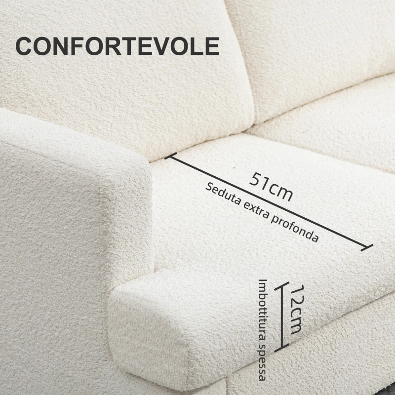 HOMCOM Divano 2 Posti Moderno in Ciniglia con Cuscini Rimovibili e Lavabili, 138x70x80 cm, Bianco Crema
