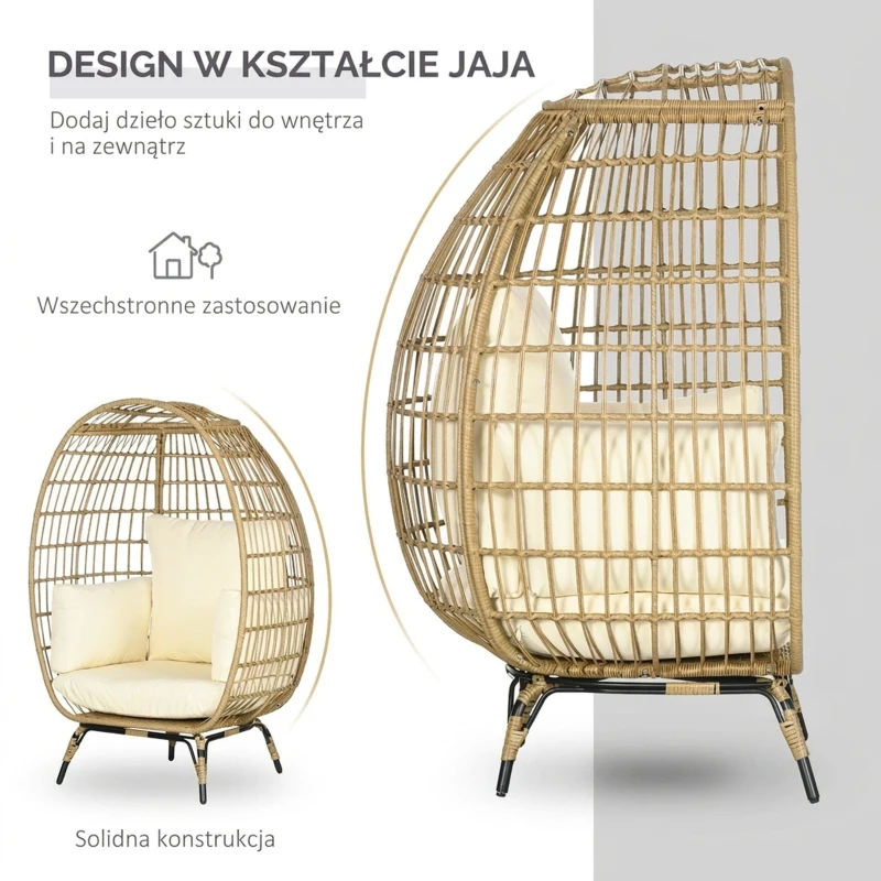 Fotel rattanowy z poduszką, metalowa konstrukcja, ogrodowy