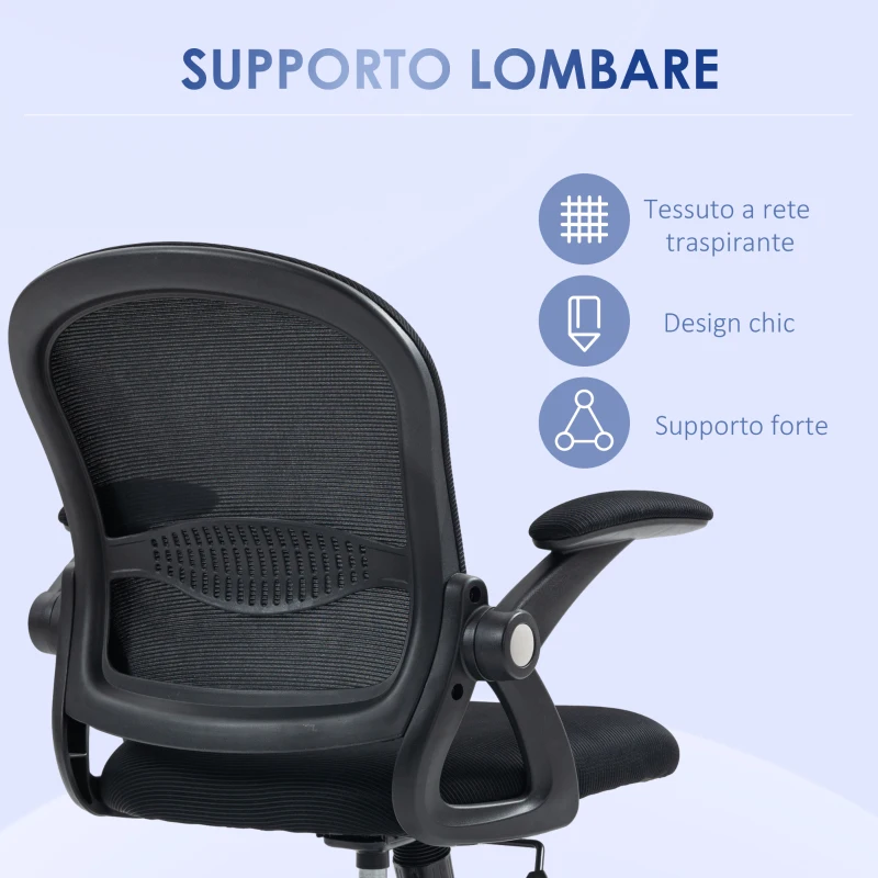 Vinsetto Sedia da Ufficio Ergonomica con Schienale a Rete e Altezza Regolabile, 65.5x61.5x88-97.5cm, Nero
