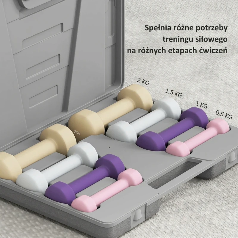 HOMCOM Zestaw hantli 4 pary 0,5kg-10kg z walizką, hantle żeliwne, hantle hexagonalne
