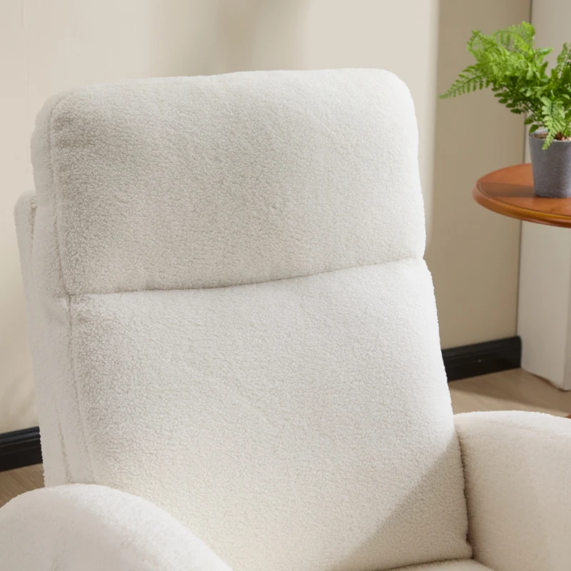 Fauteuil à bascule d’allaitement, dossier haut ergonomique, base incurvée en bois massif, poche latérale, 75x63x104 cm, Blanc