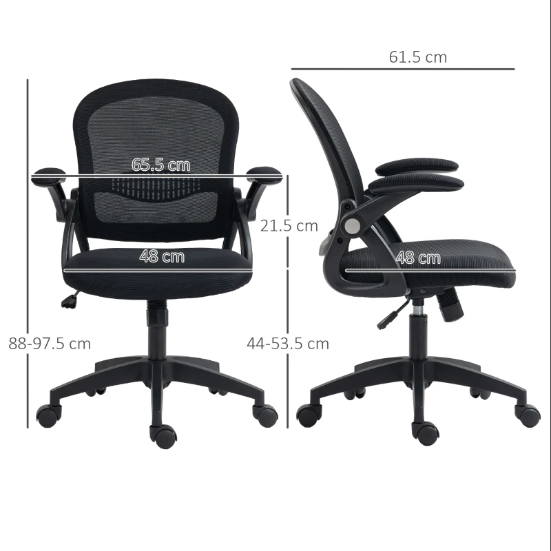 Vinsetto Sedia da Ufficio Ergonomica con Schienale a Rete e Altezza Regolabile, 65.5x61.5x88-97.5cm, Nero