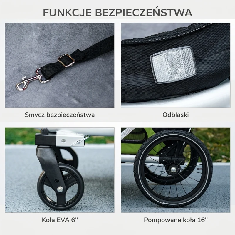 Wózek dla psa 2w1 z odblaskami, do 20 kg, średnie rasy