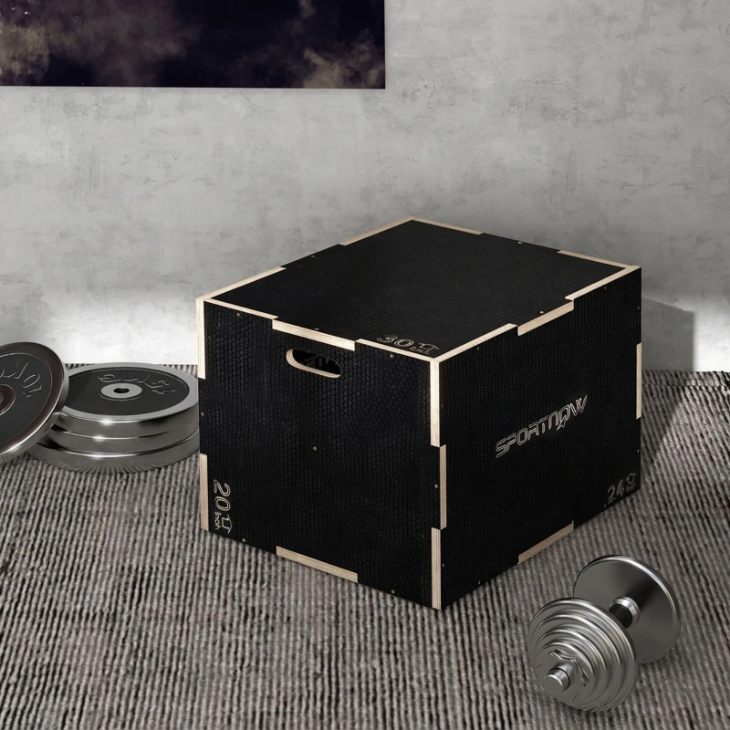 SPORTNOW Plyo-Box/Skrzynia do Skoków, wytrzymała, 76x61x51 cm, Czarna, Uchwyt 10x3,5 cm, do 120 kg