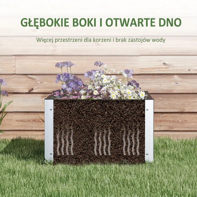Outsunny Grządka ogrodowa ziołowa, odporna na warunki atmosferyczne, z otwartym dnem, 60 x 60 x 30 cm, ciemnoszara