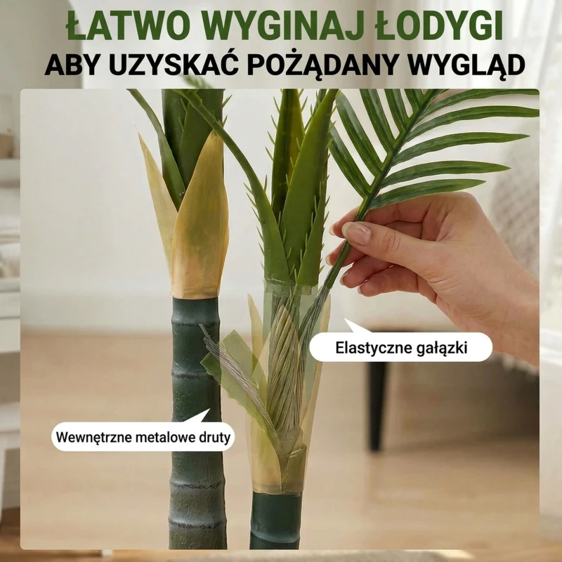 HOMCOM Sztuczna palma 150 cm – duża roślina dekoracyjna w doniczce z 16 liśćmi, idealna do salonu i na balkon, zielona