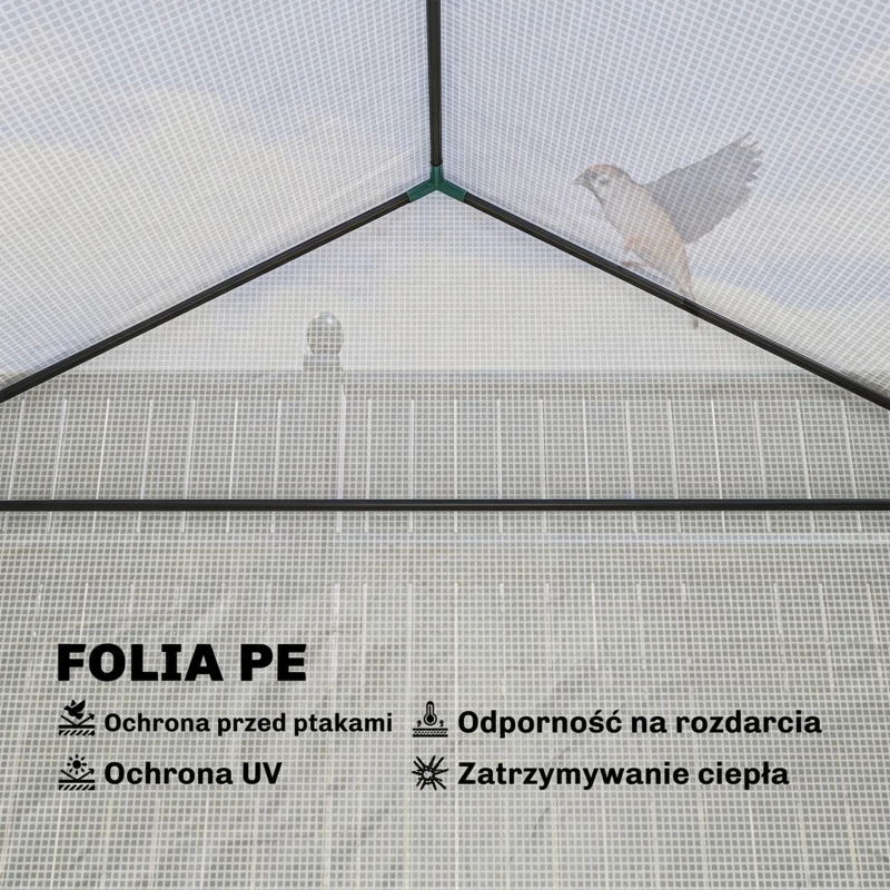 Outsunny Szklarnia foliowa z grządką podwyższoną, drzwiami rolowanymi i oknami, szczytowy dach 141 x 141 x 190 cm, biały