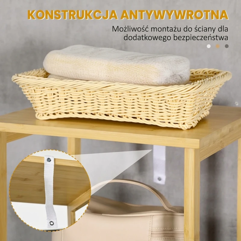 kleankin Szafka łazienkowy, Wysoka szafka, trzy półki, szafka z drzwiczką żaluzjową, zabezpieczenie przed przewróceniem, Bambus, 34 x 30 x 173cm