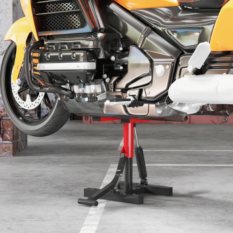 HOMCOM Cavalletto Alzamoto in Acciaio Capacità 150kg, Altezza Regolabile e Piano Antiscivolo, Rosso