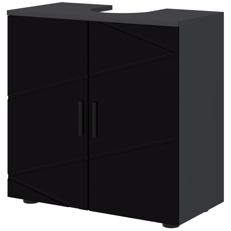kleankin Mobile Sottolavabo Bagno per Piedistallo con Armadietto 2 Ante, 60x30x60cm, Nero
