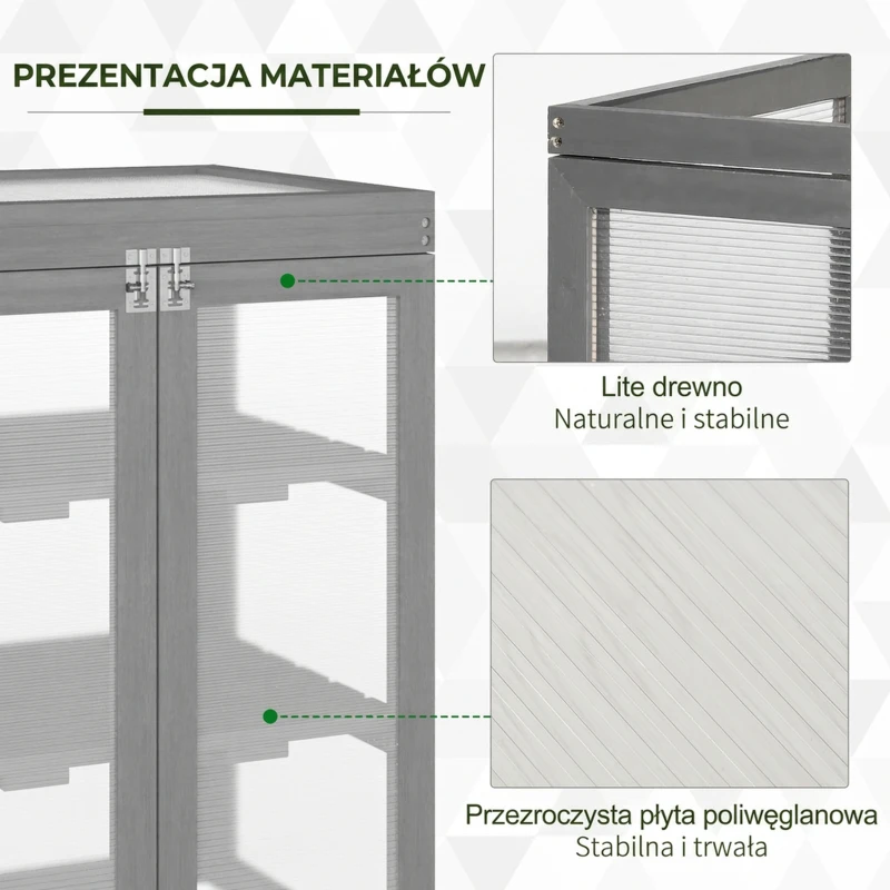 Outsunny 3 Poziomy Szklarnia Tunelowa Na Rośliny Warzywa Teł Gastronomiczny z Dwiema Drzwiami z Drewna i Poliwęglanu Odporny na Warunki Atmosferyczne Nośność do 15 kg (na półkę) 58 x 44 x 78 cm