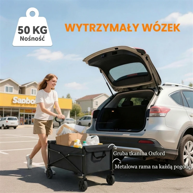 Outsunny 80L wózek festiwalowy na kółkach, kompaktowy składany wózek ogrodowy z regulowanym uchwytem, czarny