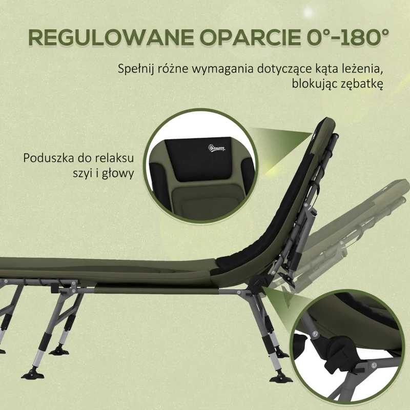 Outsunny Łóżko Polowe do Kempingu, 200 x 85 x 40-55 cm, Zielone